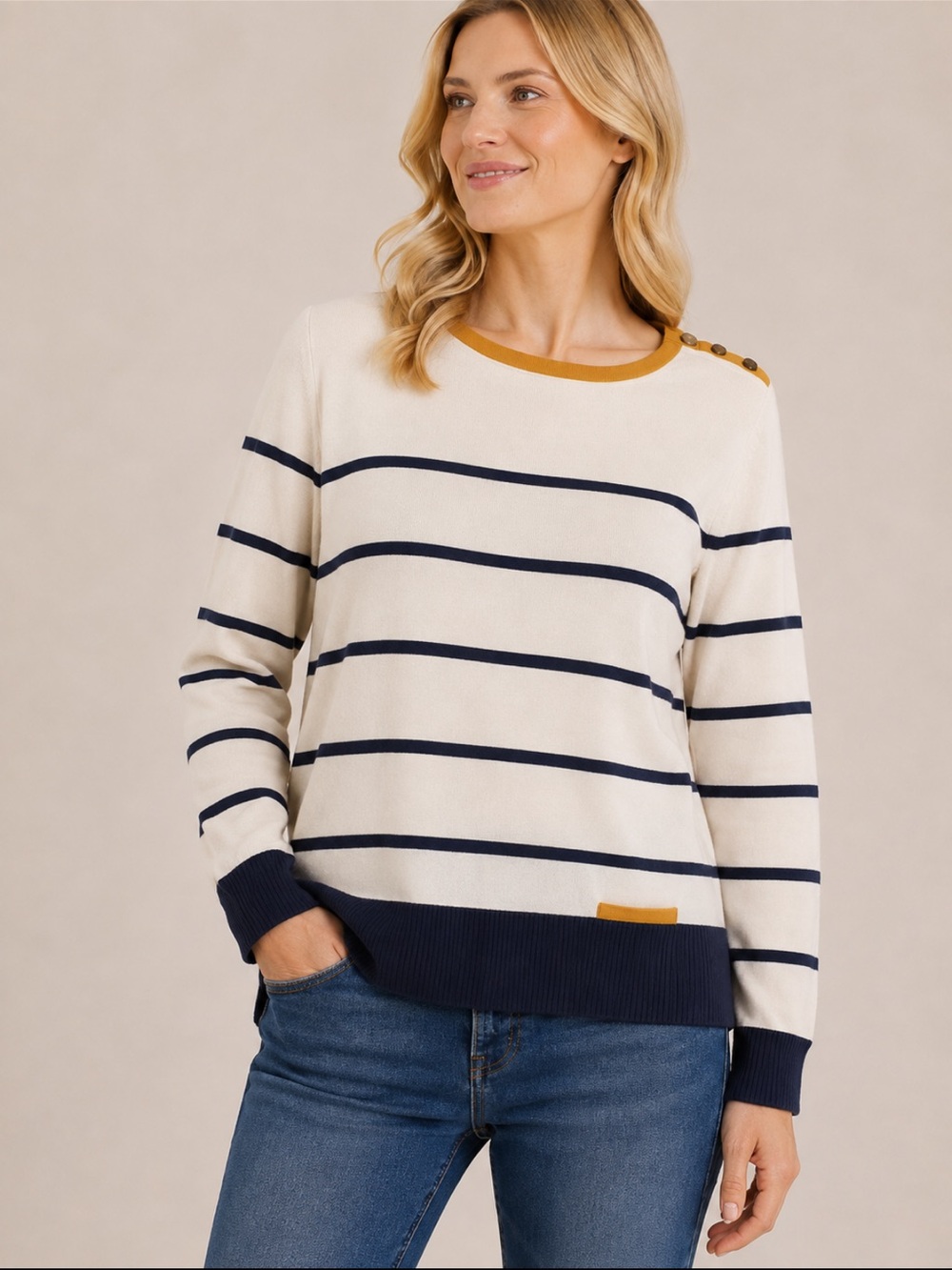 Pendleton 49% Silk Striped Nautical Sweater Button Shoulder Pocket Women L